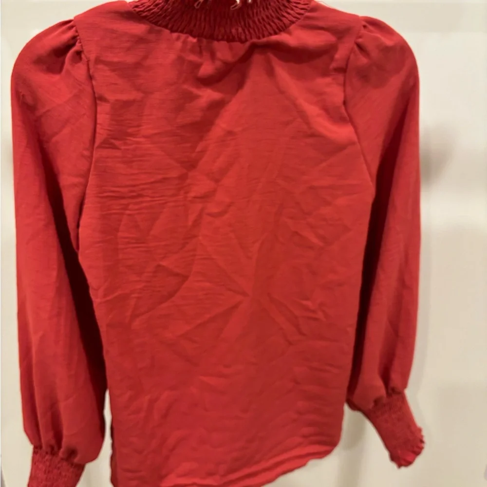 Red Smocked Long Sleeve Top - Picture 7 of 7